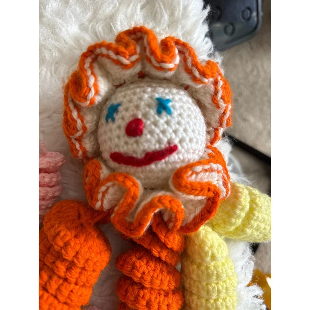Handmade Crochet Clown Doll Set 3pc Amigurumi Circus Core Plush Yellow Pink Blue